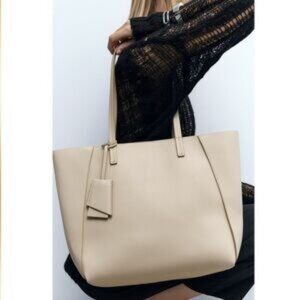 ZARA COMPARTMENTALIZED TOTE, ECRU
